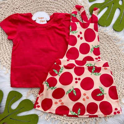 Conj. Blusa Manga Curta e Salopete Tomates - Vermelho